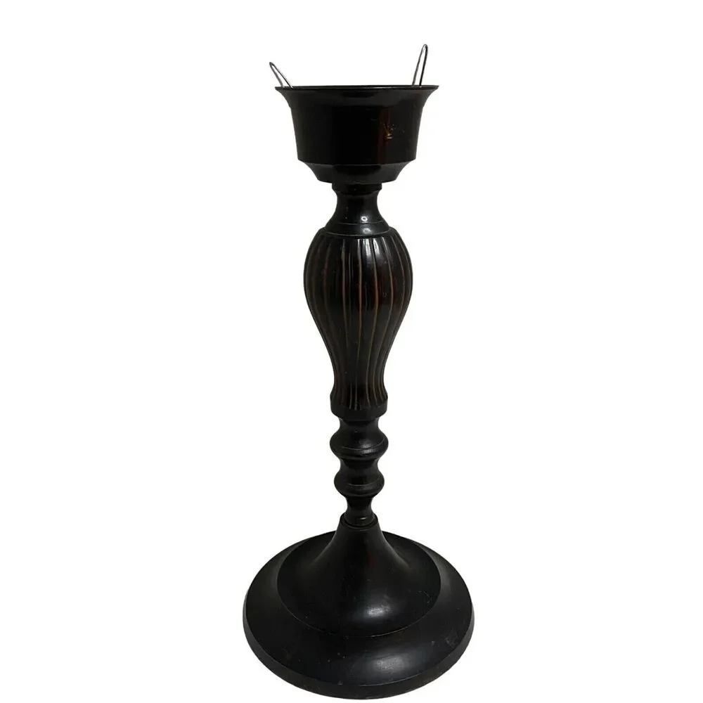 #6962 Pillar Black Metal CandleStick 12 x 5 inch